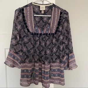 NWOT Knox Rose purple print 3/4 sleeve blouse